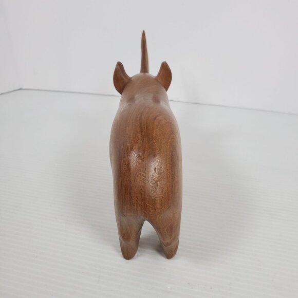 Vintage Hand-Carved Teak Rhino Figurine – Mid-Century Safari Animal Sculpture - Picture 4 of 13